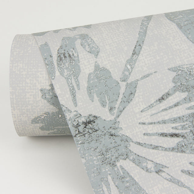 Kala Light Blue Floral Wallpaper with Metallic Foil on Non Woven - Brewster 4019-86458