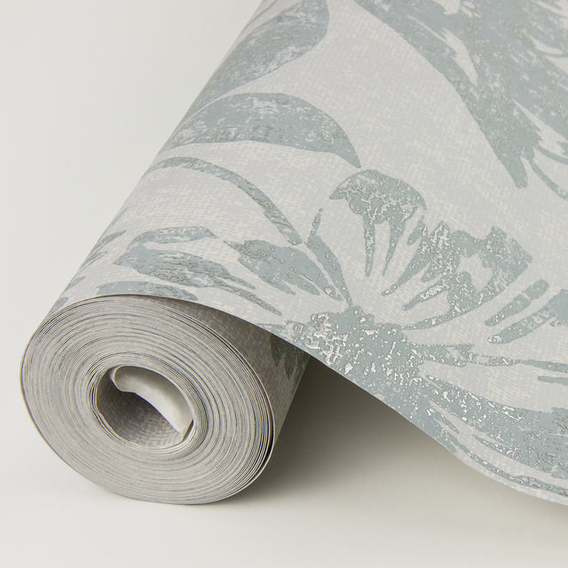 Kala Light Blue Floral Wallpaper with Metallic Foil on Non Woven - Brewster 4019-86458