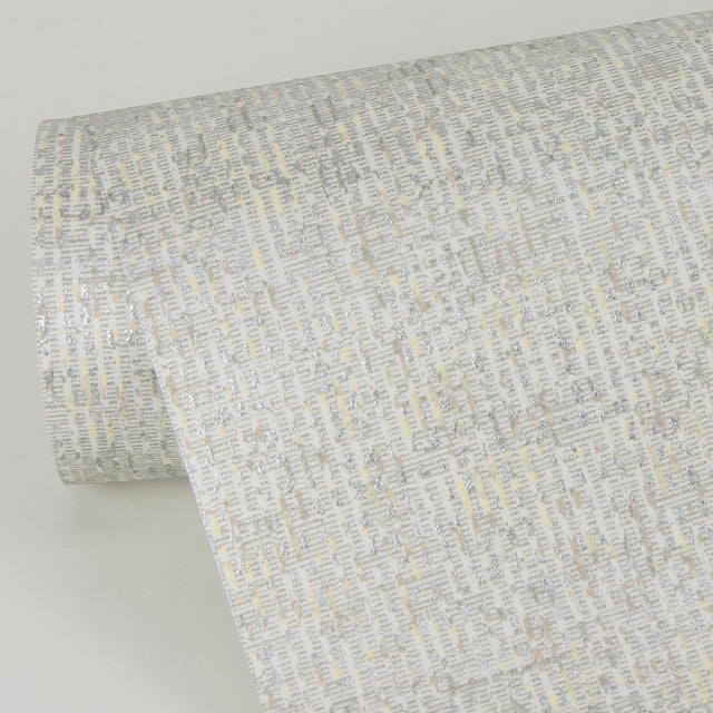 Maia Platinum Faux Linen Wallpaper with Metallic Textured Fabric & Woven Look - Brewster 4019-86482