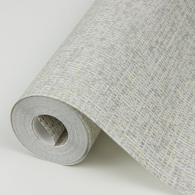Maia Platinum Faux Linen Wallpaper with Metallic Textured Fabric & Woven Look - Brewster 4019-86482