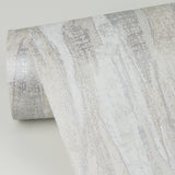 Suna Silver Woodgrain Wallpaper with Metallic Foil on Non Woven, Farmhouse Graphics Style - Brewster 4019-86485