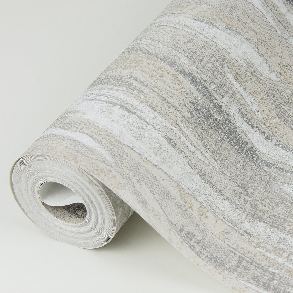 Suna Silver Woodgrain Wallpaper with Metallic Foil on Non Woven, Farmhouse Graphics Style - Brewster 4019-86485