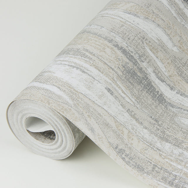 Suna Silver Woodgrain Wallpaper with Metallic Foil on Non Woven, Farmhouse Graphics Style - Brewster 4019-86485