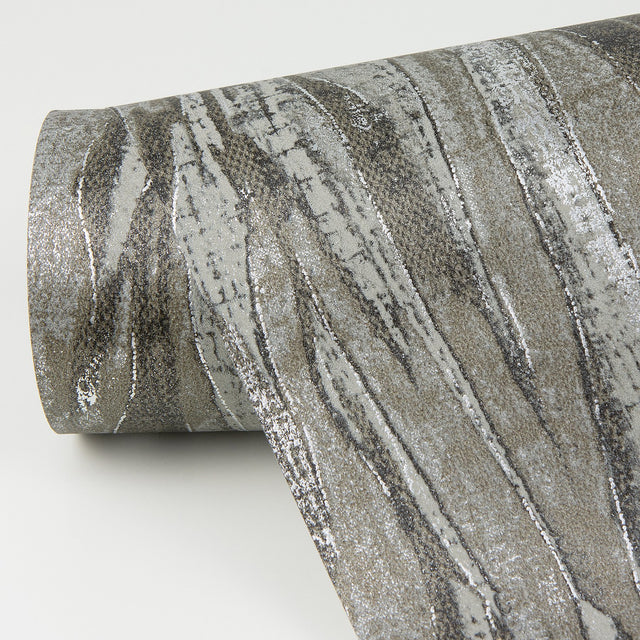 Suna Charcoal Woodgrain Wallpaper with Metallic Foil on Non Woven - A-Street Prints 4019-86487