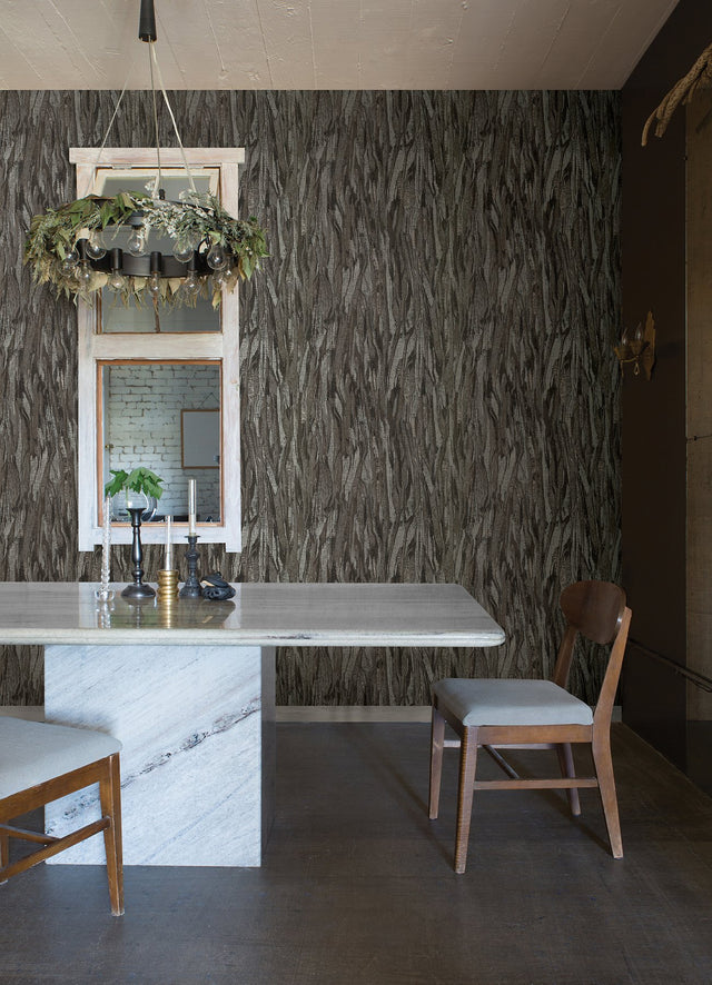 Suna Charcoal Woodgrain Wallpaper with Metallic Foil on Non Woven - A-Street Prints 4019-86487