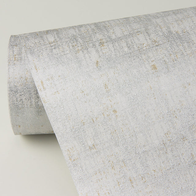 Zeke Silver Imitation Fabric Metallic Wallpaper with Foil on Non Woven Texture - Brewster 4019-86488