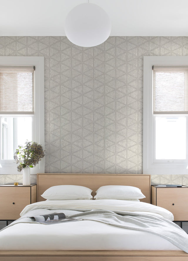 Mayari Platinum Tiled Wallpaper with Metallic Raised Ink Geometric Pattern - A-Street Prints 4019-86489