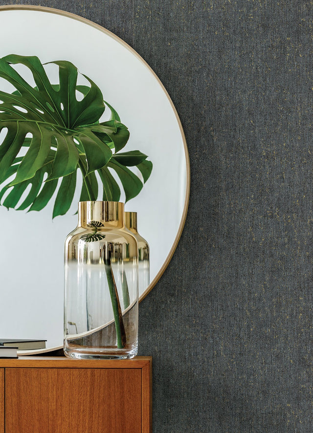 Reuss Slate Faux Fabric Wallpaper with Metallic Raised Ink Texture - A-Street Prints 4019-86497