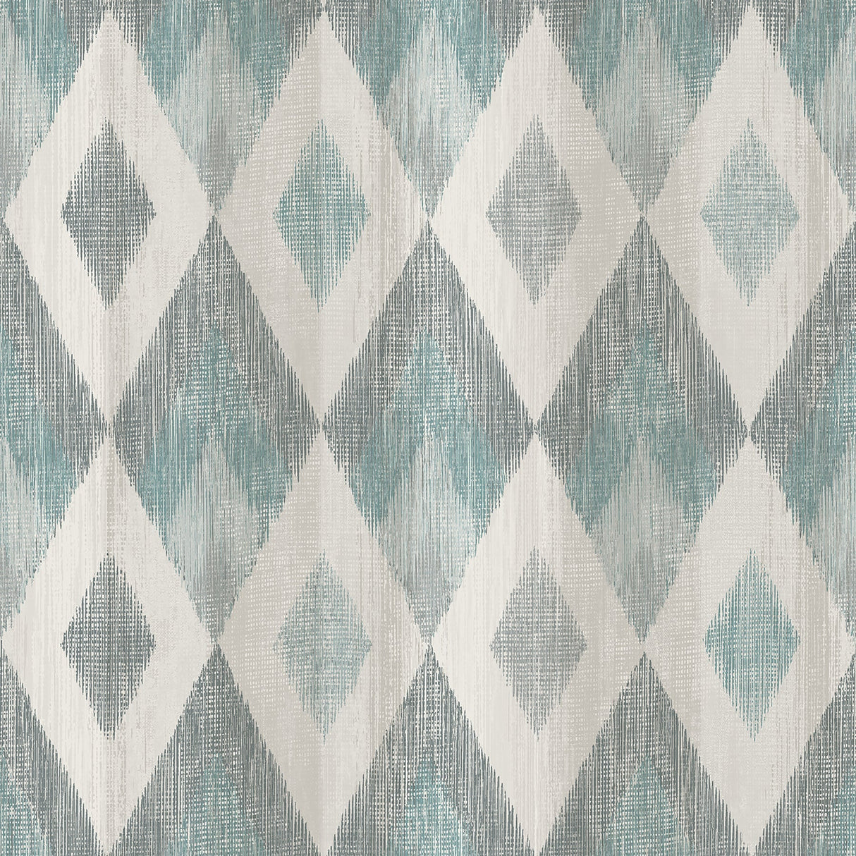 Ace Teal Diamond Wallpaper geometric teal and grey pattern with room scene