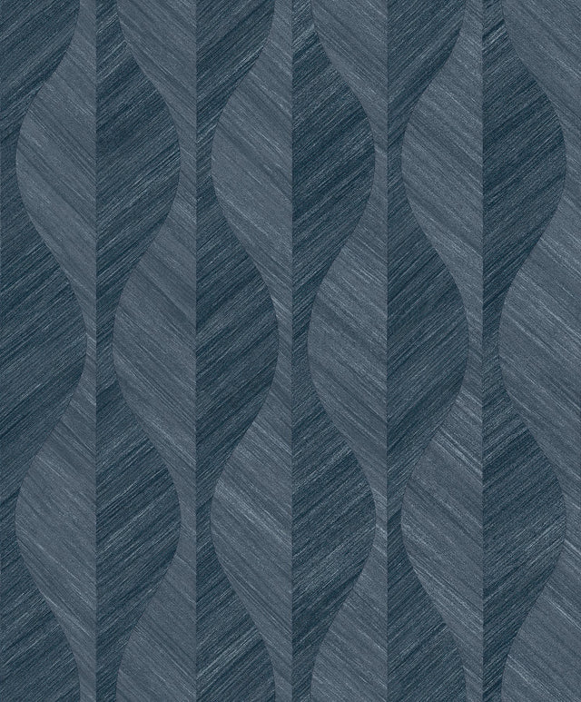 Oresome Indigo Ogee Wallpaper with Metallic Raised-Ink Textured Graphics - Advantage 4025-82501