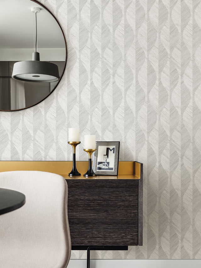 Oresome Silver Ogee Wallpaper with Metallic Raised Ink Texture - Advantage 4025-82503