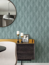 Oresome Teal Ogee Wallpaper with Metallic Textured Graphics - Advantage 4025-82505