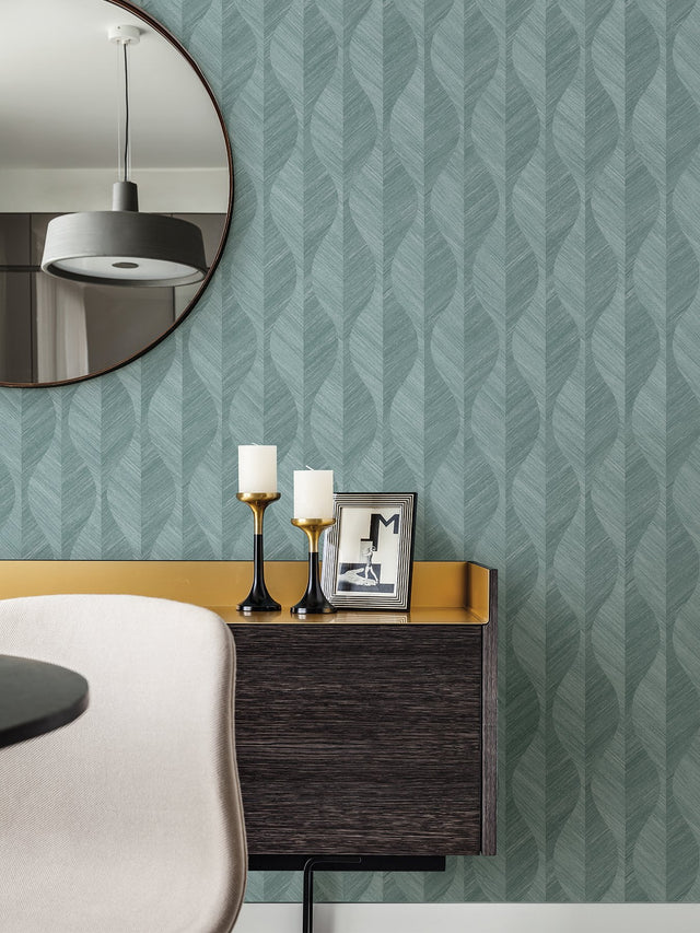 Oresome Teal Ogee Wallpaper with Metallic Textured Graphics - Advantage 4025-82505