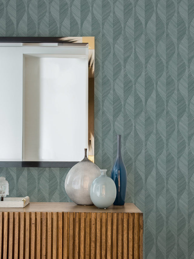 Oresome Teal Ogee Wallpaper with Metallic Textured Graphics - Advantage 4025-82505