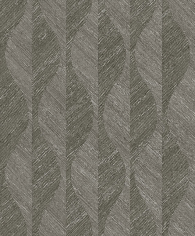 Oresome Dark Grey Ogee Wallpaper with Metallic Raised Ink Texture - Advantage 4025-82509