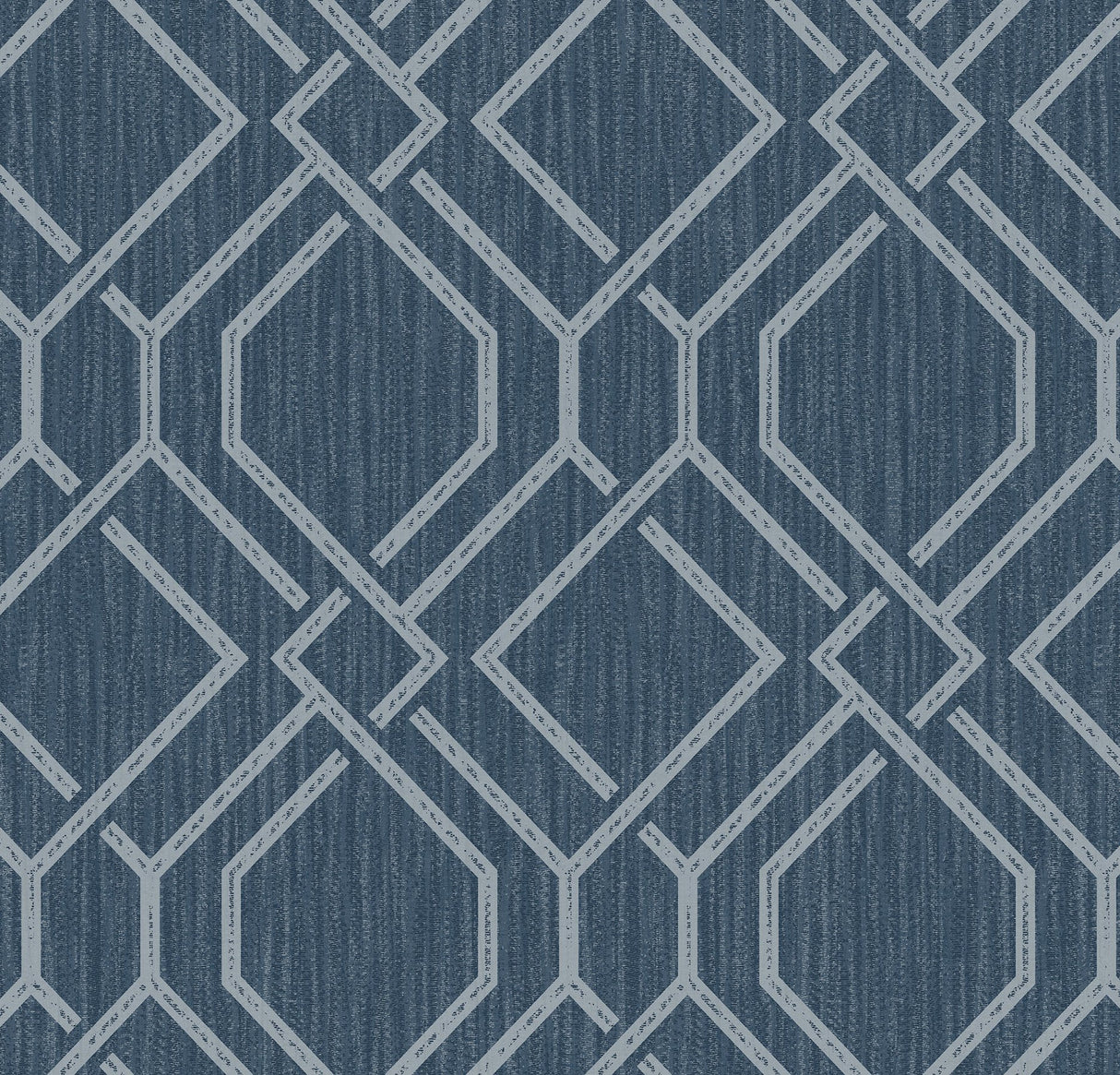 Frege Blue Trellis Wallpaper with Metallic Textured Geometric Pattern - Brewster 4025-82512