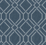 Frege Blue Trellis Wallpaper with Metallic Textured Geometric Pattern - Brewster 4025-82512