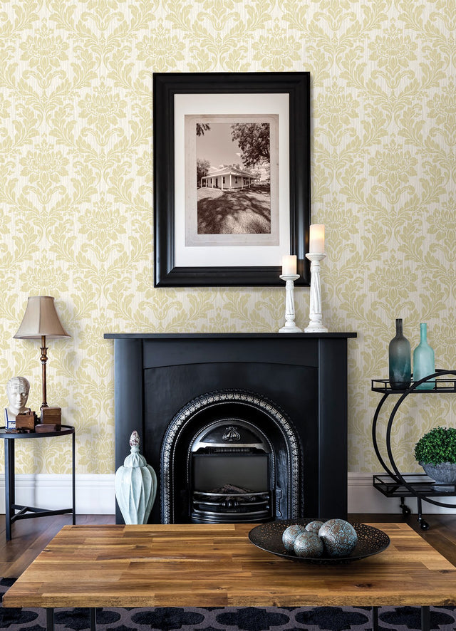 Galois Gold Damask Wallpaper with Metallic Raised Ink Textured Damask - Advantage 4025-82514