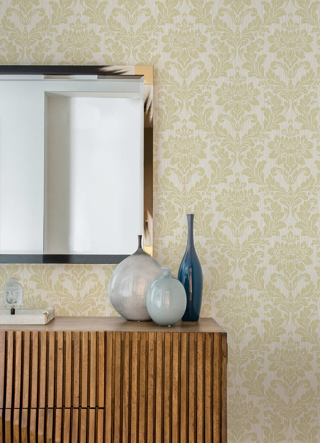 Galois Gold Damask Wallpaper with Metallic Raised Ink Textured Damask - Advantage 4025-82514
