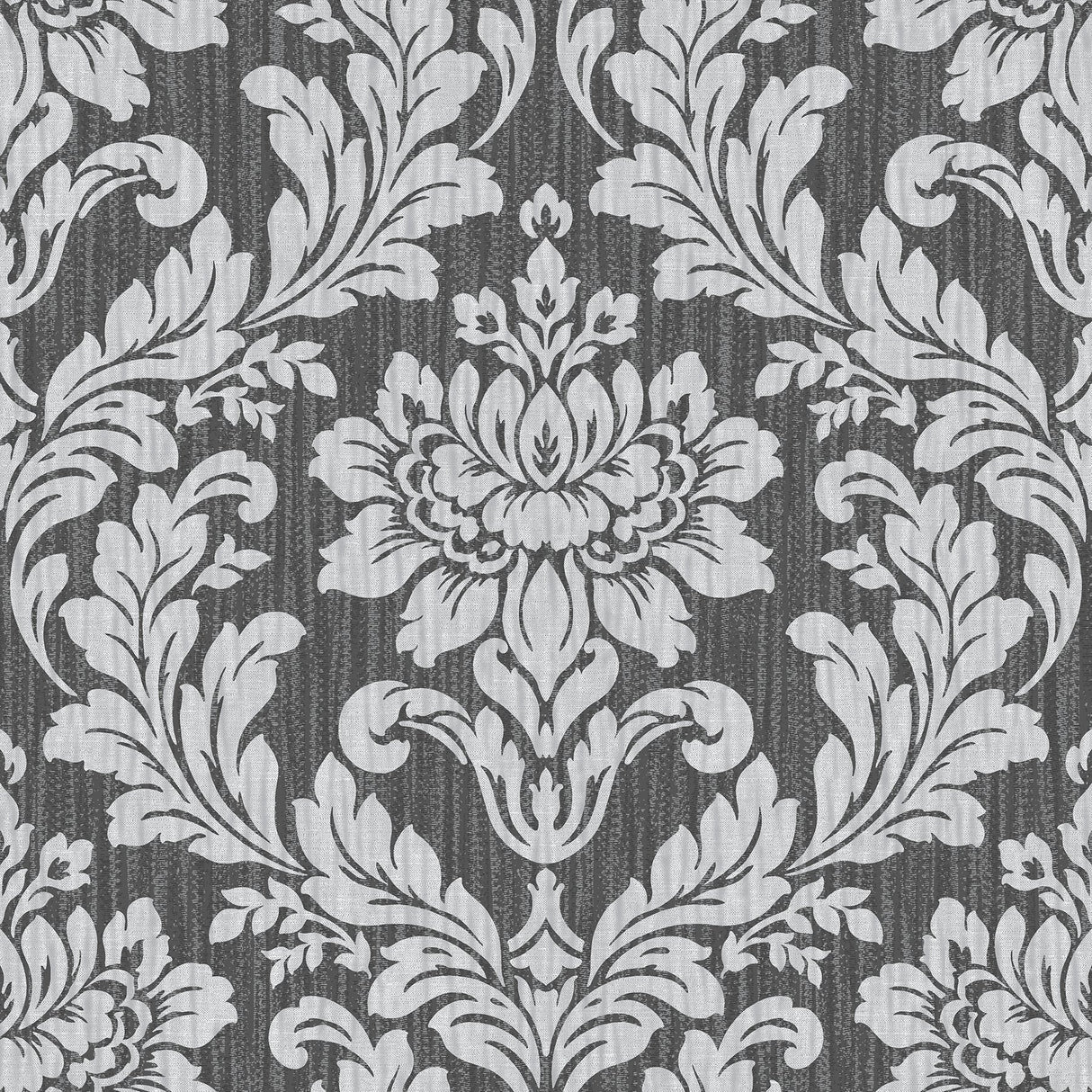 Galois Silver Damask Wallpaper with Metallic Textured Damask Pattern - Advantage 4025-82517