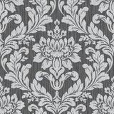 Galois Silver Damask Wallpaper with Metallic Textured Damask Pattern - Advantage 4025-82517