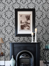 Galois Silver Damask Wallpaper with Metallic Textured Damask Pattern - Advantage 4025-82517