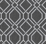 Frege Charcoal Trellis Wallpaper with Metallic Textured Geometric Pattern - Advantage 4025-82519