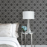 Frege Charcoal Trellis Wallpaper with Metallic Textured Geometric Pattern - Advantage 4025-82519