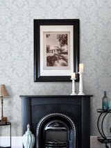 Galois Light Blue Damask Wallpaper with Metallic Raised Textured Ink - Advantage 4025-82521
