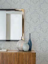 Galois Light Blue Damask Wallpaper with Metallic Raised Textured Ink - Advantage 4025-82521
