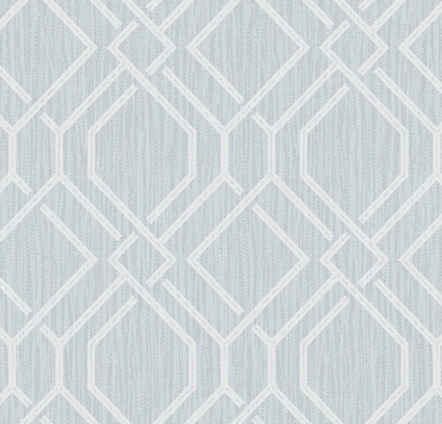 Frege Light Blue Trellis Wallpaper with Metallic Geometric Pattern - Advantage 4025-82522