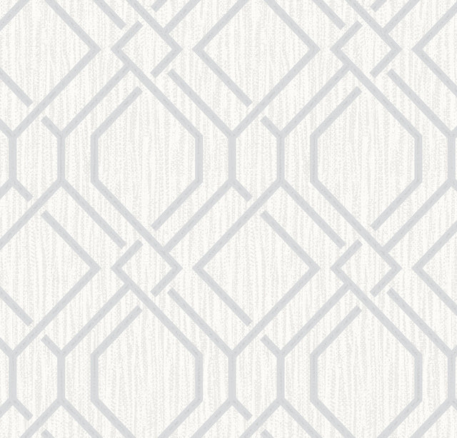 Frege Silver Trellis Wallpaper with Metallic Textured Geometric Pattern - Advantage 4025-82525
