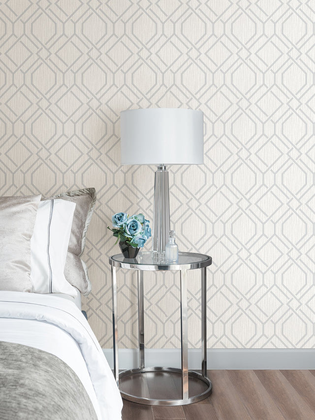 Frege Silver Trellis Wallpaper with Metallic Textured Geometric Pattern - Advantage 4025-82525