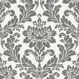 Galois Black Damask Wallpaper with Metallic Textured Raised Ink - Advantage 4025-82527
