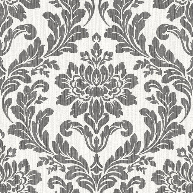 Galois Black Damask Wallpaper with Metallic Textured Raised Ink - Advantage 4025-82527