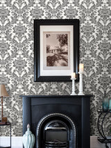 Galois Black Damask Wallpaper with Metallic Textured Raised Ink - Advantage 4025-82527