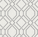 Frege Grey Trellis Wallpaper with Modern Geometric Metallic Accents - Advantage 4025-82528