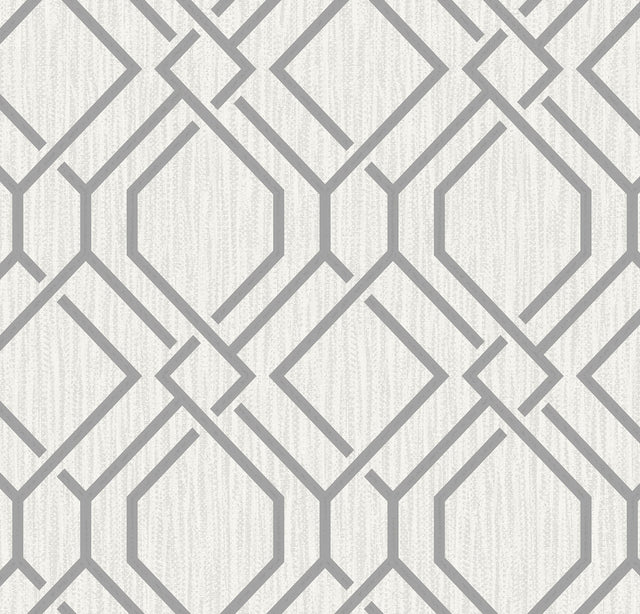 Frege Grey Trellis Wallpaper with Modern Geometric Metallic Accents - Advantage 4025-82528
