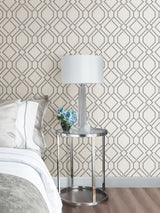 Frege Grey Trellis Wallpaper with Modern Geometric Metallic Accents - Advantage 4025-82528