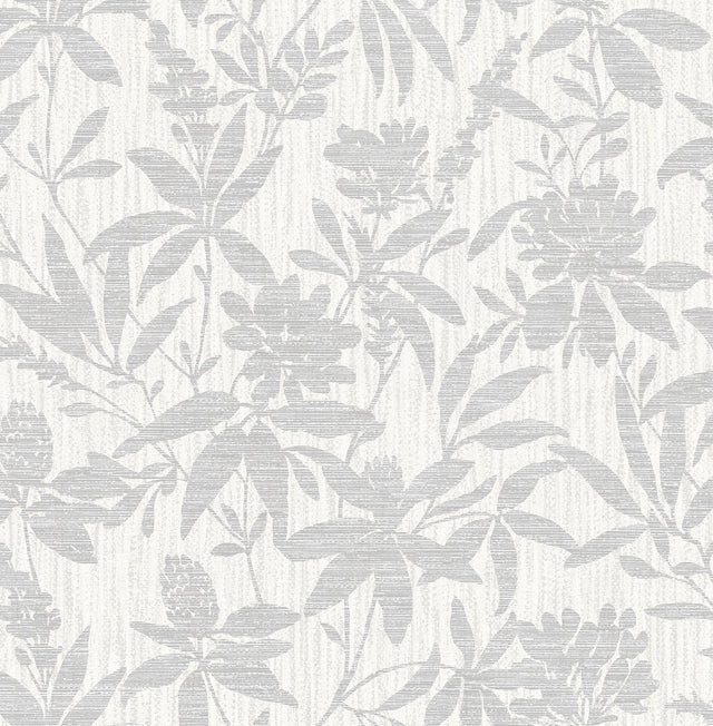Riemann Silver Floral Wallpaper with Metallic Raised-Ink Botanical Silhouette - Advantage 4025-82530