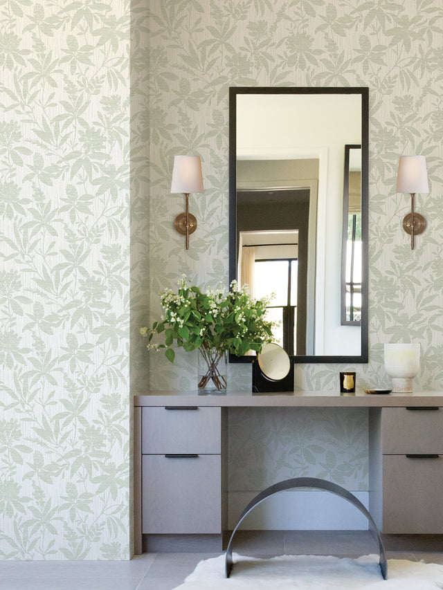 Riemann Green Floral Wallpaper with Textured Pearlescent Botanical Pattern - Advantage 4025-82535
