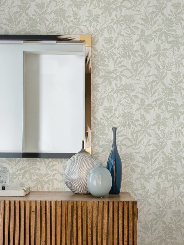 Riemann Green Floral Wallpaper with Textured Pearlescent Botanical Pattern - Advantage 4025-82535