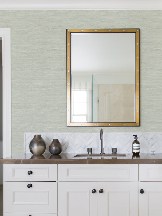Cantor Light Green Faux Grasscloth Wallpaper with Raised Ink Texture - Advantage 4025-82536
