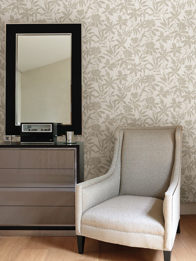 Riemann Beige Floral Wallpaper with Botanical Textured Raised Ink - Advantage 4025-82537
