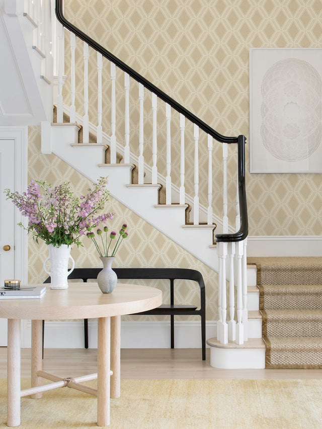 Mersenne Beige Geometric Wallpaper with Modern Diamond Motif - Advantage 4025-82539