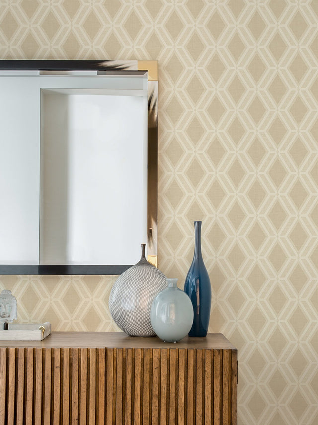 Mersenne Beige Geometric Wallpaper with Modern Diamond Motif - Advantage 4025-82539
