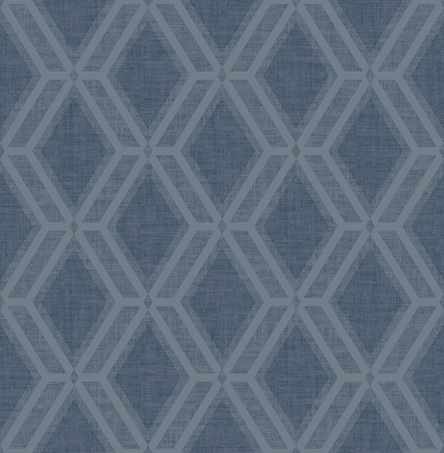 Mersenne Indigo Geometric Wallpaper with Modern Textured Diamond Motif - Advantage 4025-82541