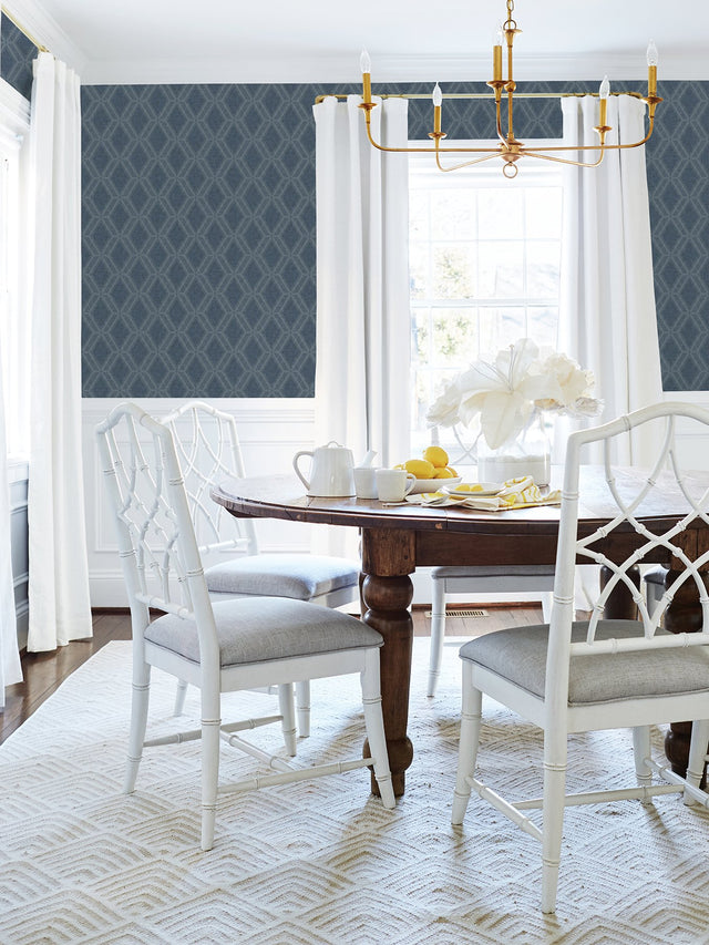 Mersenne Indigo Geometric Wallpaper with Modern Textured Diamond Motif - Advantage 4025-82541
