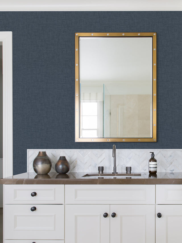 Wallis Indigo Faux Linen Textured Wallpaper with Fabric & Woven Texture - Advantage 4025-82542