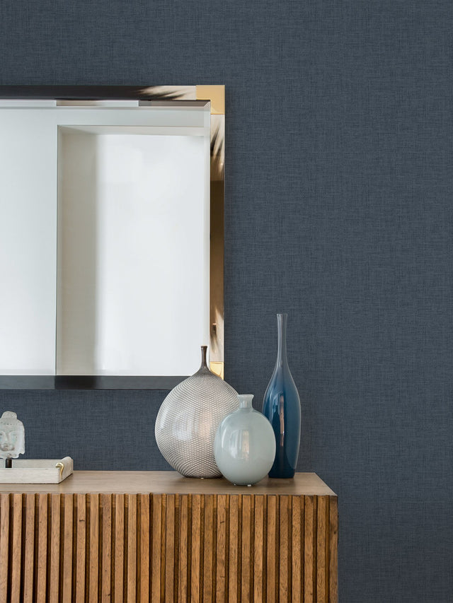 Wallis Indigo Faux Linen Textured Wallpaper with Fabric & Woven Texture - Advantage 4025-82542